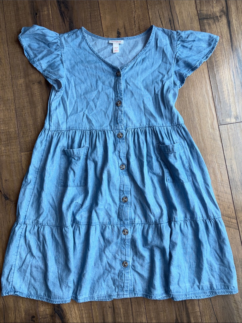 Cat & Jack Girls’ Light Blue Button-Front Chambray Dress